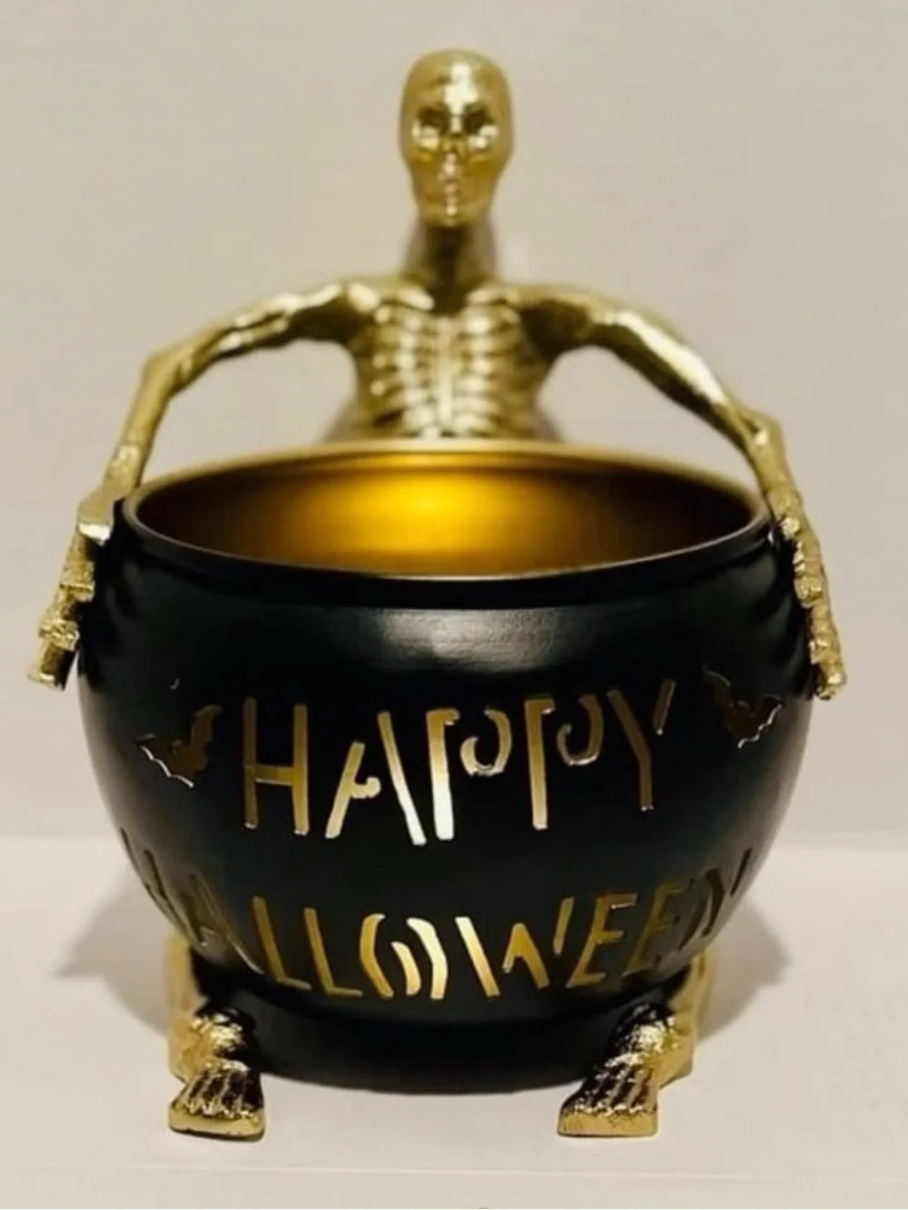 Goblin & Ghoul Happy Halloween 8 X 9 Metal Skeleton Candy Bowl